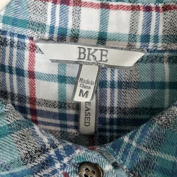 BKE Turquoise Multi Plaid Button Up Long Sleeve Flannel Shirt Size Medium - Picture 3 of 7